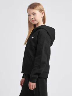 New Balance Black Small Girls Brush Back Logo Zip Hoodie