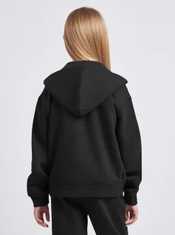 New Balance Black Small Girls Brush Back Logo Zip Hoodie