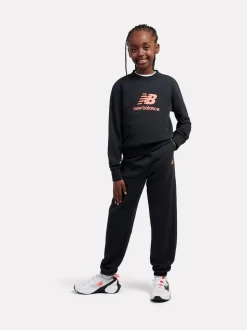 New Balance Black Stacked Logo FT Crew and Joggers Set