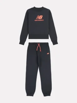 New Balance Black Stacked Logo FT Crew and Joggers Set