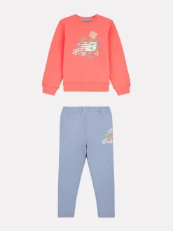New Balance Blue Kids Floral Crew and Leggings Set