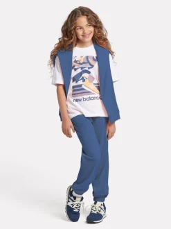 New Balance Blue Small Brush Back Logo Joggers