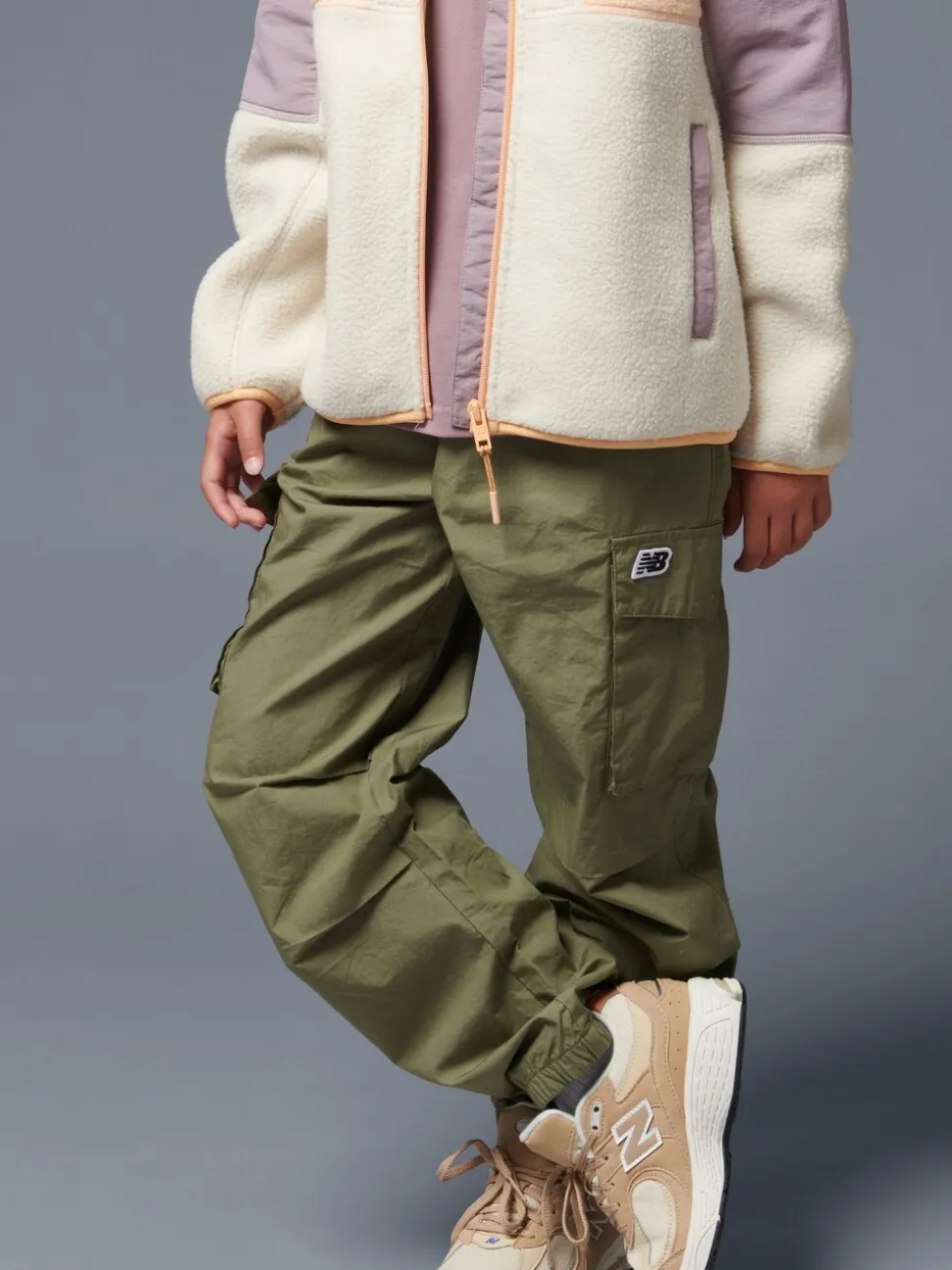 New Balance Green Girls 100% Cotton Premium Cargo Joggers