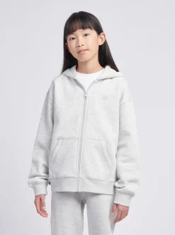 New Balance Grey Small Girls Brush Back Logo Zip Hoodie