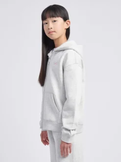 New Balance Grey Small Girls Brush Back Logo Zip Hoodie