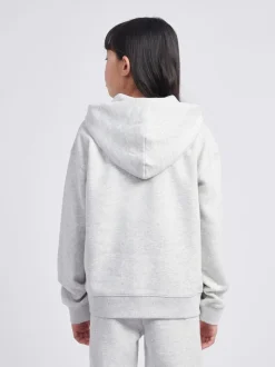New Balance Grey Small Girls Brush Back Logo Zip Hoodie