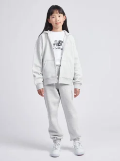 New Balance Grey Small Girls Brush Back Logo Zip Hoodie