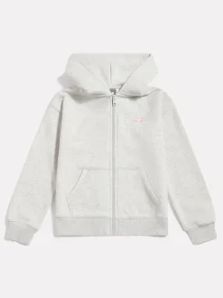 New Balance Grey Small Girls Brush Back Logo Zip Hoodie