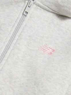 New Balance Grey Small Girls Brush Back Logo Zip Hoodie