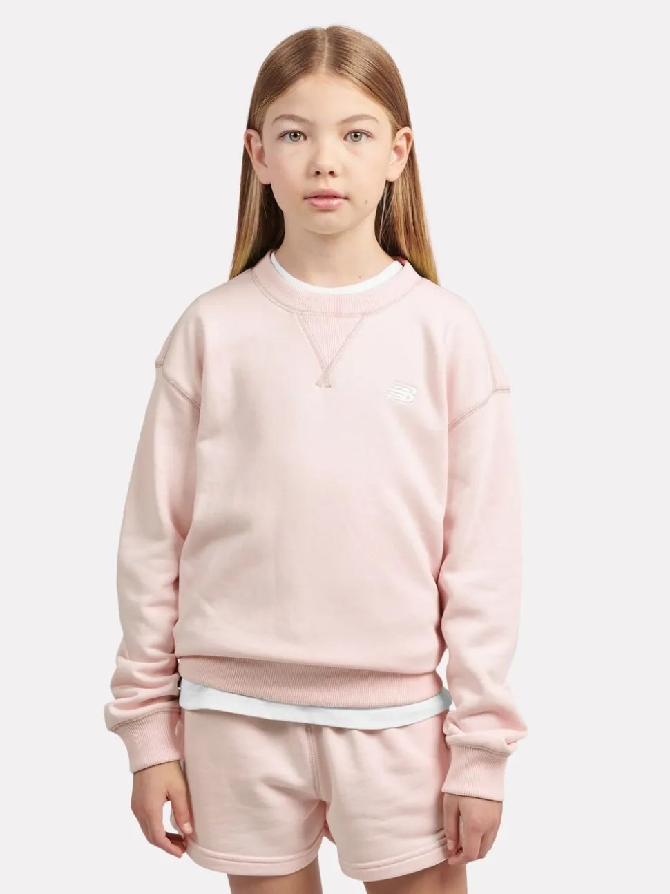 New Balance Pink Small Kids French Terry Logo Crew Sweater