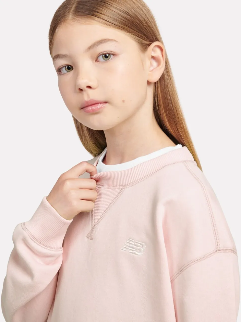 New Balance Pink Small Kids French Terry Logo Crew Sweater