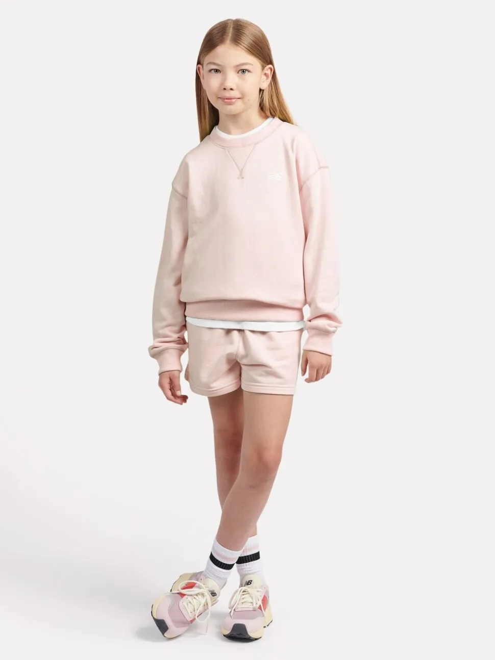New Balance Pink Small Kids French Terry Logo Crew Sweater
