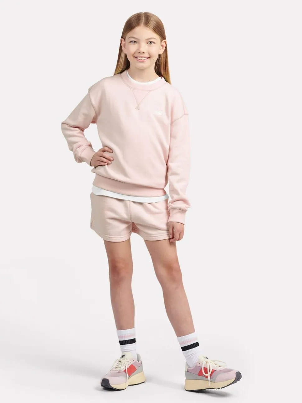 New Balance Pink Small Kids French Terry Logo Crew Sweater