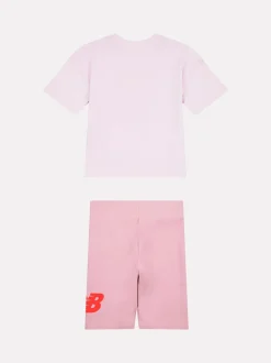 New Balance Pink Stacked Logo T-Shirt and Cycle Shorts Set