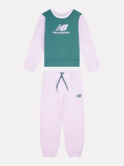 New Balance Pink/Green FT Colourblock Curved Hem Crew & Joggers Set
