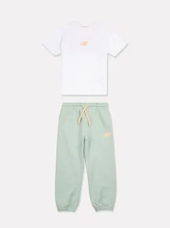 New Balance White Floral Logo T-Shirt and FT Joggers Set
