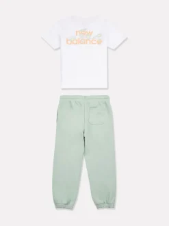 New Balance White Floral Logo T-Shirt and FT Joggers Set