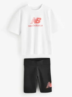 New Balance White Kids Stacked Logo 100% Cotton T-Shirt & Cycle Shorts Set
