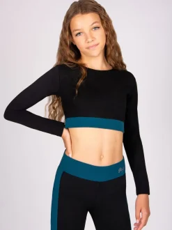 Pineapple Black Contrast Panel Long Sleeve Jersey Crop Top