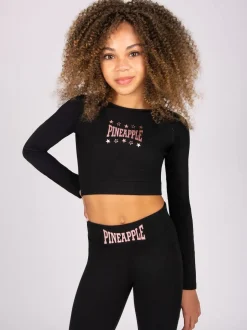 Pineapple Black Girls Raglan Long Sleeve Crop Top