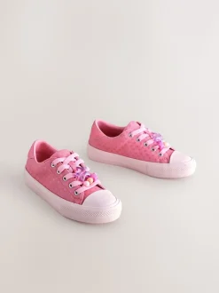 Pink Beaded Lace-Up Low Top Trainers