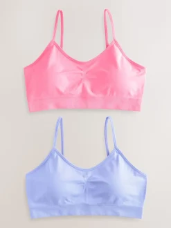Pink/Lilac Seam Free Strappy Crop Tops 2 Pack with Removable Lightly Padded Cups (7-16yrs)