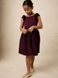 Reiss Berry Ginny 3-9 yrs Stretch Metallic Frill-Sleeve Dress