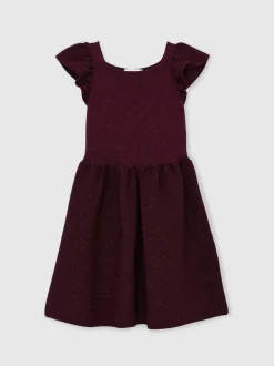 Reiss Berry Ginny 3-9 yrs Stretch Metallic Frill-Sleeve Dress