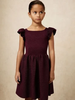 Reiss Berry Ginny 3-9 yrs Stretch Metallic Frill-Sleeve Dress
