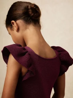 Reiss Berry Ginny 3-9 yrs Stretch Metallic Frill-Sleeve Dress