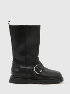 Reiss Black Blake Leather Biker Boots