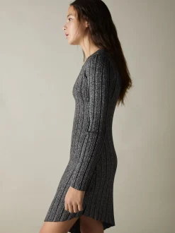 Reiss Black Jayden 9-13 yrs Metallic Ribbed Asymmetric Dress