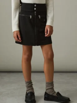 Reiss Black Poppie 9-13 yrs Piqué Zip-Detail Mini Skirt