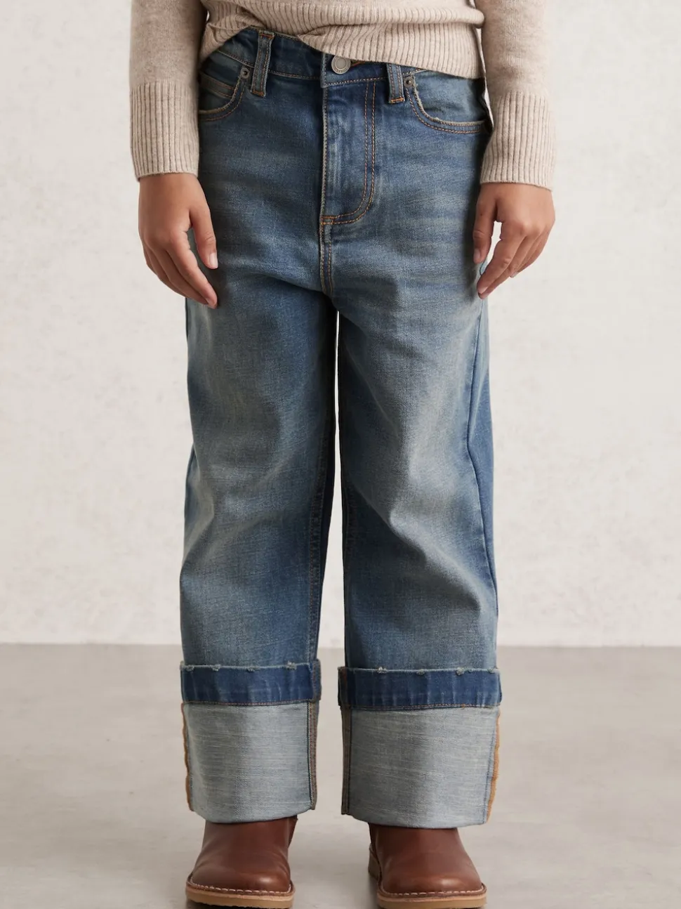 Reiss Blue Belinda 3-9 yrs Straight-Leg Turn-Up Jeans