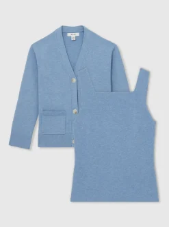 Reiss Blue Harper 9-13 yrs Compact Knit Top And Cardigan Set