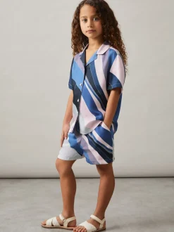 Reiss Blue Print Tommi 13-14 yrs Printed Drawstring-Waist Shorts