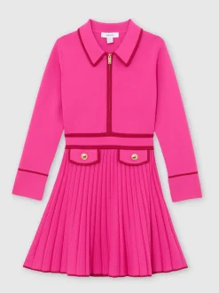 Reiss Bright Pink Anne 3-9 yrs Pleated Tipped Knit Dress