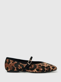 Reiss Brown Amelia Girls Leopard-Print Ballet Pumps