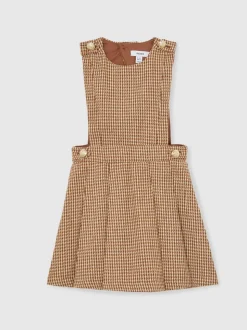 Reiss Brown Briana 9-13 yrs Puppytooth-Check Pinafore Dress