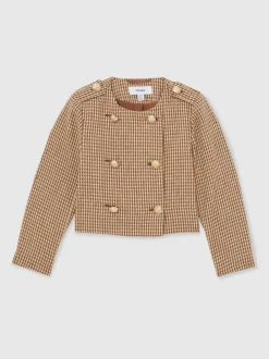 Reiss Brown Brooke 13-14 yrs Puppytooth-Check Fitted Jacket