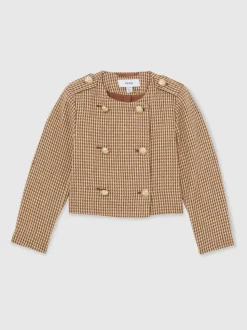 Reiss Brown Brooke 9-13 yrs Puppytooth-Check Fitted Jacket