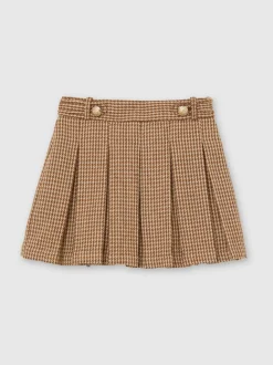 Reiss Brown Molly 9-13 yrs Puppytooth-Check Pleated Skirt