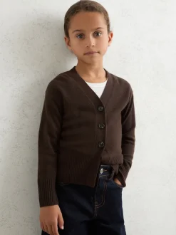 Reiss Brown Tyla 13-14 yrs Wool-Blend Fitted Cardigan With Cashmere