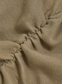 Reiss Khaki Trina 9-13 yrs Cotton Ruched Long-Sleeve T-Shirt with Stretch