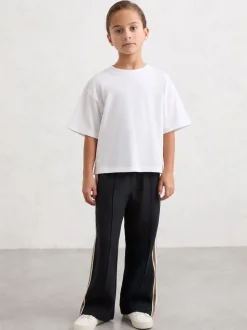 Reiss Navy Robyn 13-14 yrs Cotton Blend Side Stripe Trousers