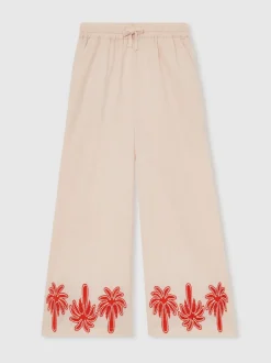 Reiss Stone Cate 9-13 yrs Cotton-Linen Palm Embroidery Trousers
