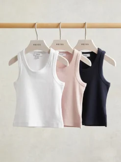 Reiss White/Pink/Navy Violet 3 Pack 13-14 yrs Stretch-Cotton Ribbed Vests