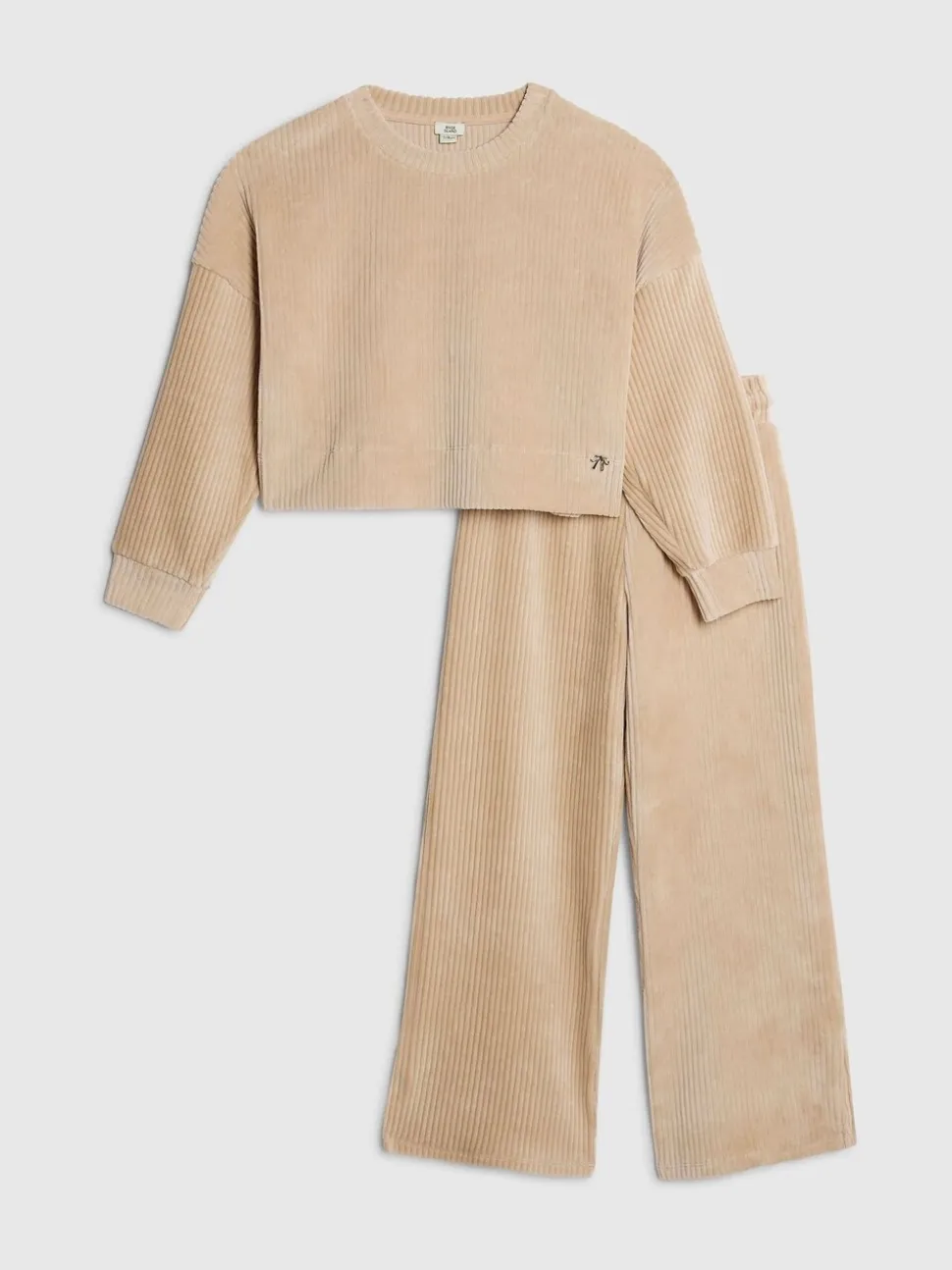 River Island Beige Cosy Cord Lounge Sweatshirt & Wide Leg Joggers Set