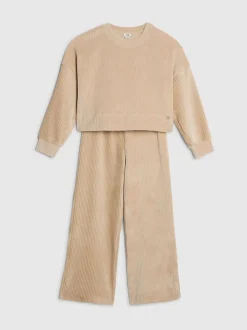 River Island Beige Cosy Cord Lounge Sweatshirt & Wide Leg Joggers Set