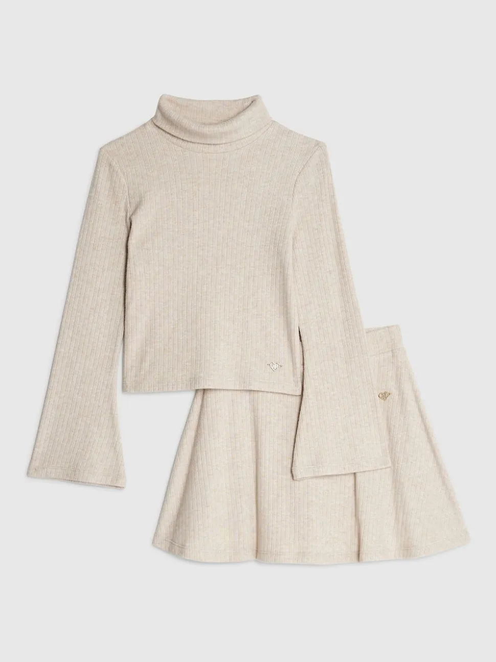 River Island Beige Girls Cosy Long Sleeve Top and Skort Set